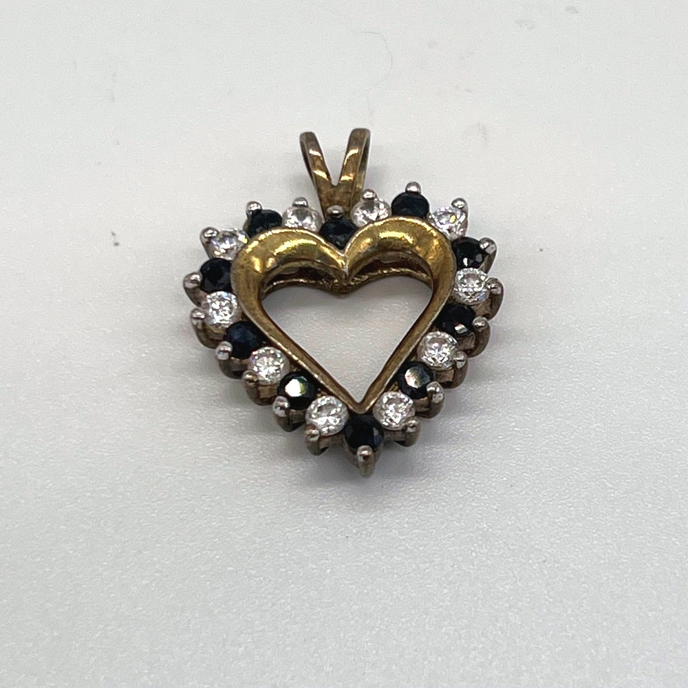 Gold Vermeil 925 Sapphires‎ & CZ Heart Pendant Signed Vintage